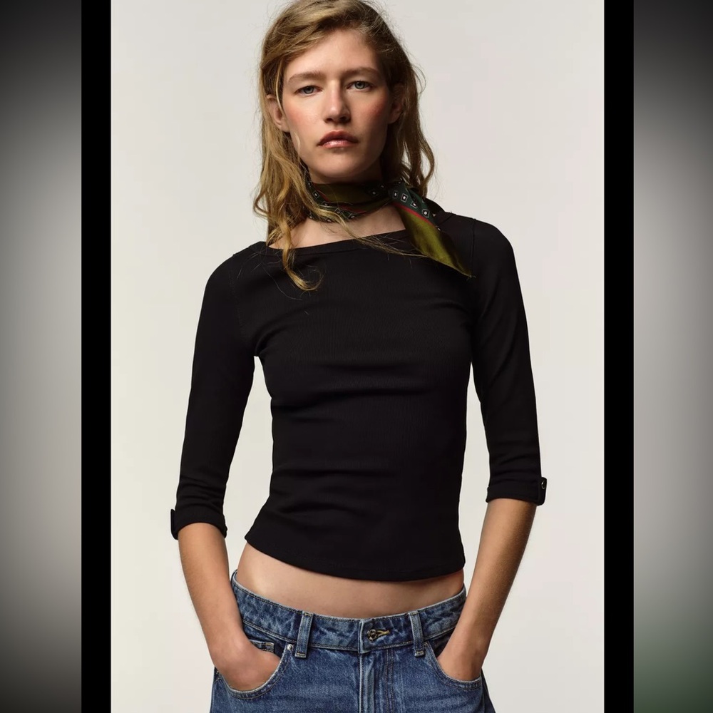 Zara button ribbed T-shirt top